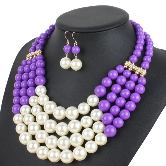 Jewelry - Purple/Cream Beaded Multi 4 Strand Necklace